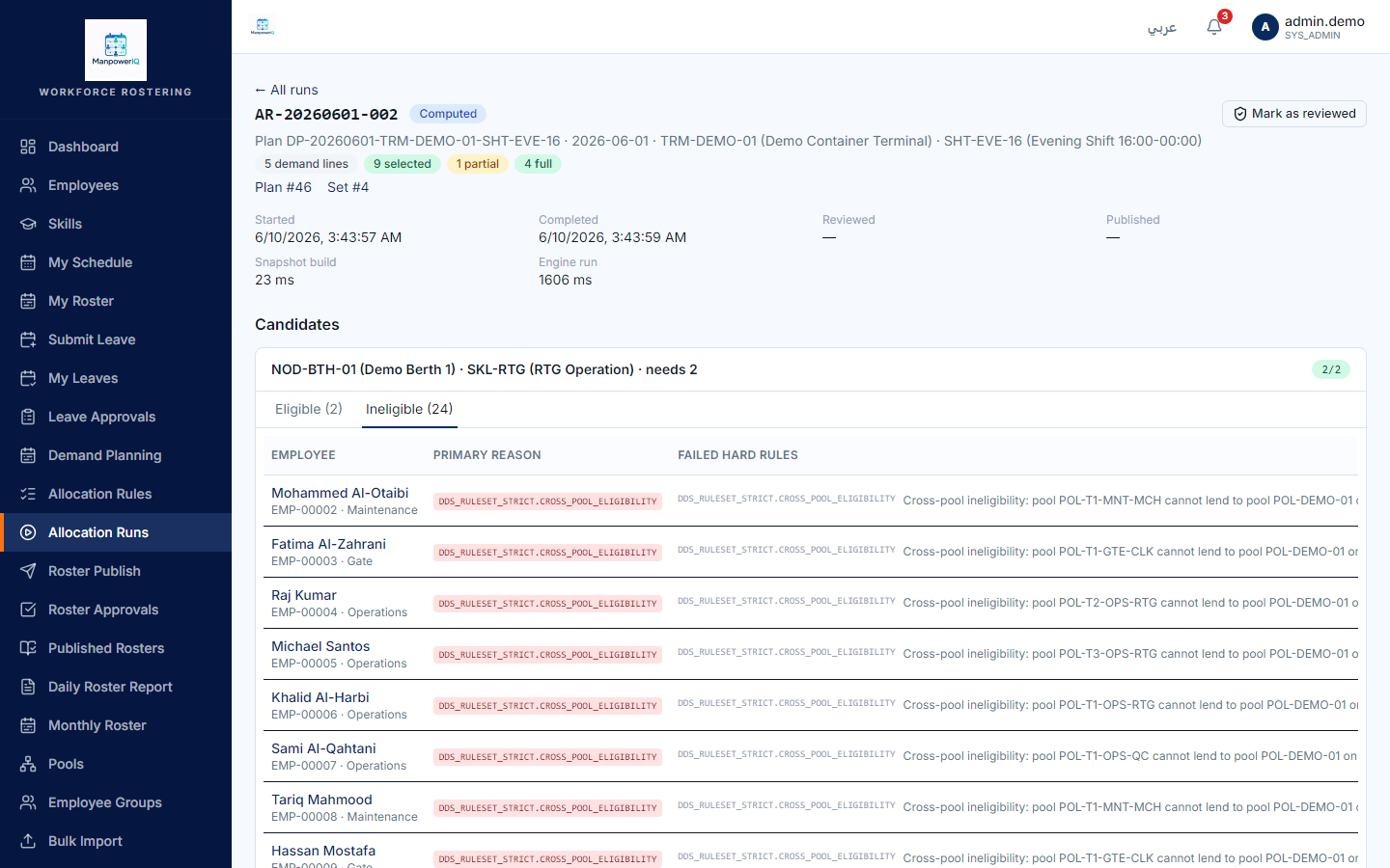 Default cross-pool block — with no lending rule, the candidate fails the hard cross-pool gate.